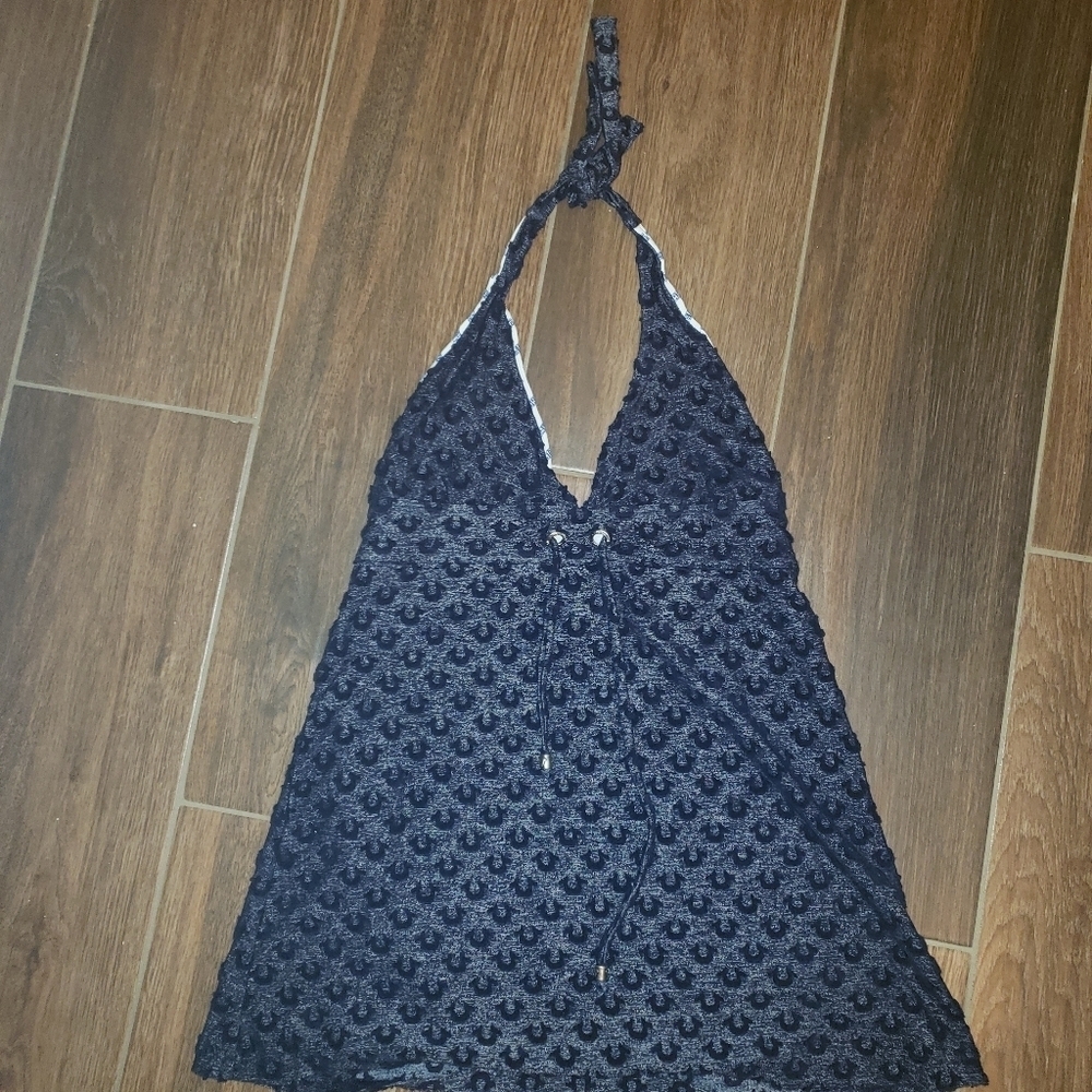 TRUE RELIGION Bath Swimming Suit Halter Dress Cover Up Sz Medium Blue